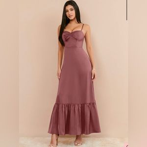 Gathered Sweetheart Ankle Length Dress Rose